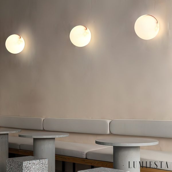 Calderis - Kinkiet alabastrowy, biało-złoty, do sypialni i korytarza, Ø12/15 cm