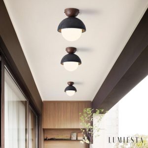 Caprius - Lampa sufitowa trawertynowa, czarna/biała, do korytarza, Ø15×16cm