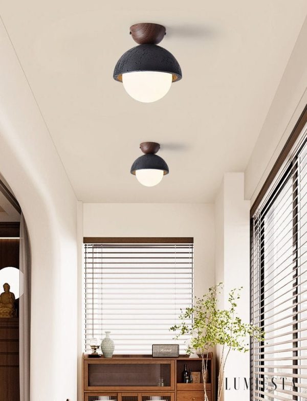 Caprius - Lampa sufitowa trawertynowa, czarna/biała, do korytarza, Ø15×16cm