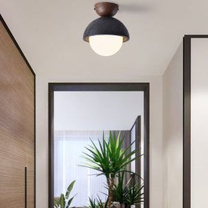 Caprius - Lampa sufitowa trawertynowa, czarna/biała, do korytarza, Ø15×16cm