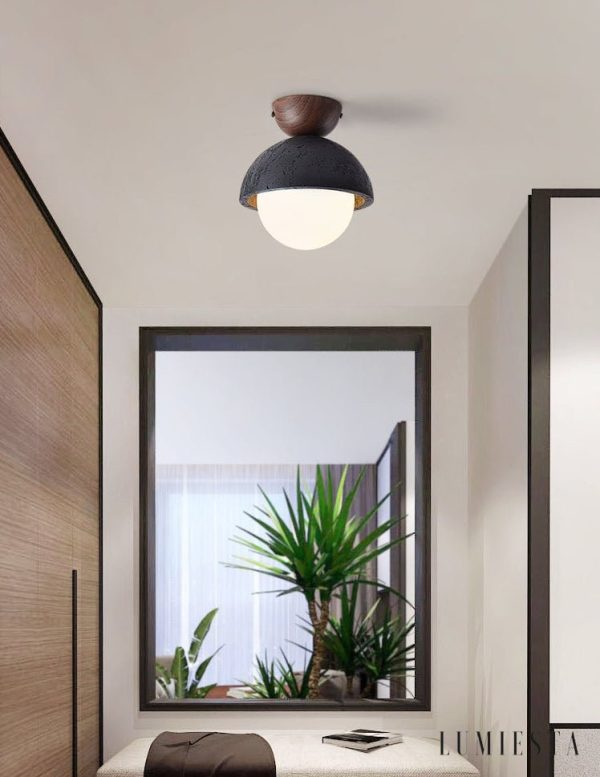 Caprius - Lampa sufitowa trawertynowa, czarna/biała, do korytarza, Ø15×16cm