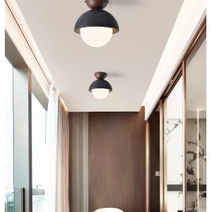 Caprius - Lampa sufitowa trawertynowa, czarna/biała, do korytarza, Ø15×16cm