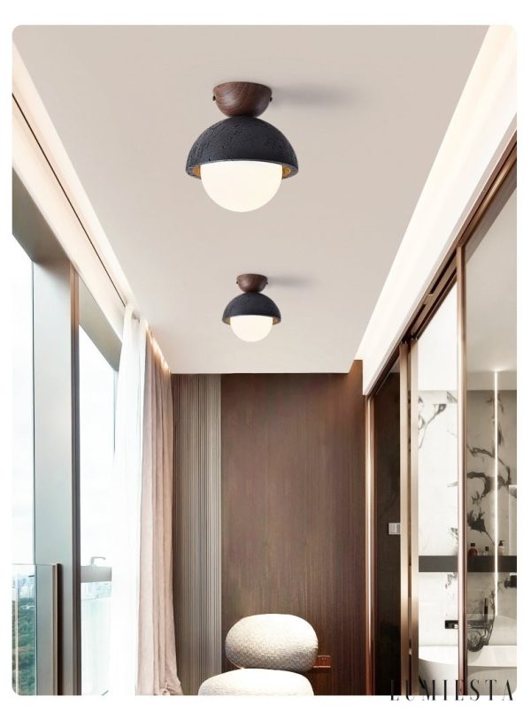 Caprius - Lampa sufitowa trawertynowa, czarna/biała, do korytarza, Ø15×16cm