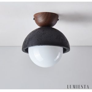 Caprius - Lampa sufitowa trawertynowa, czarna/biała, do korytarza, Ø15×16cm