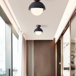 Caprius - Lampa sufitowa trawertynowa, czarna/biała, do korytarza, Ø15×16cm