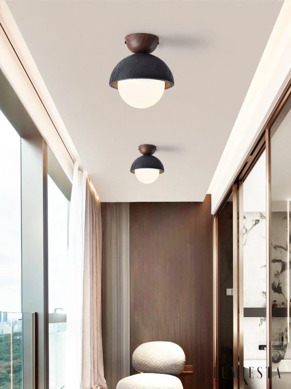 Caprius - Lampa sufitowa trawertynowa, czarna/biała, do korytarza, Ø15×16cm