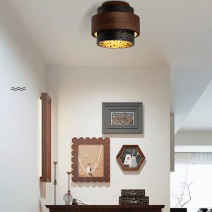 Capriva - Lampa sufitowa trawertynowa czarna do przedpokoju, Ø17×15 cm