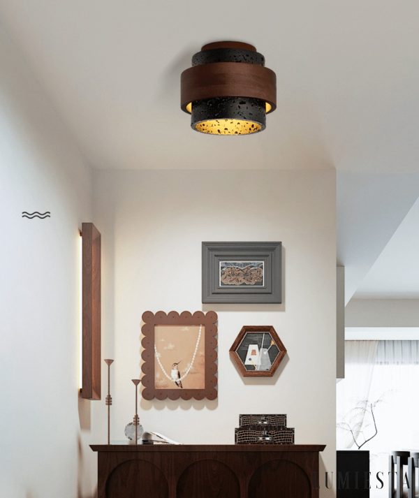 Capriva - Lampa sufitowa trawertynowa czarna do przedpokoju, Ø17×15 cm