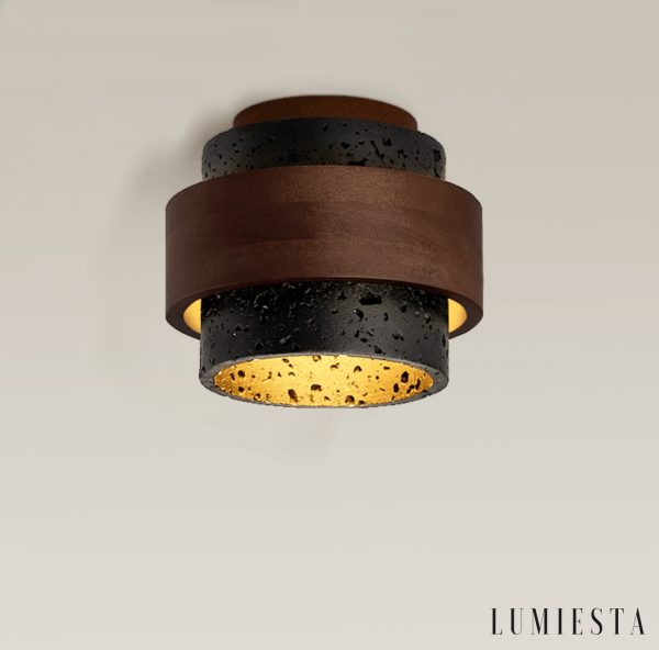 Capriva - Lampa sufitowa trawertynowa czarna do przedpokoju, Ø17×15 cm