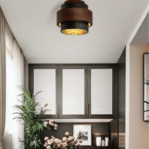 Capriva - Lampa sufitowa trawertynowa czarna do przedpokoju, Ø17×15 cm