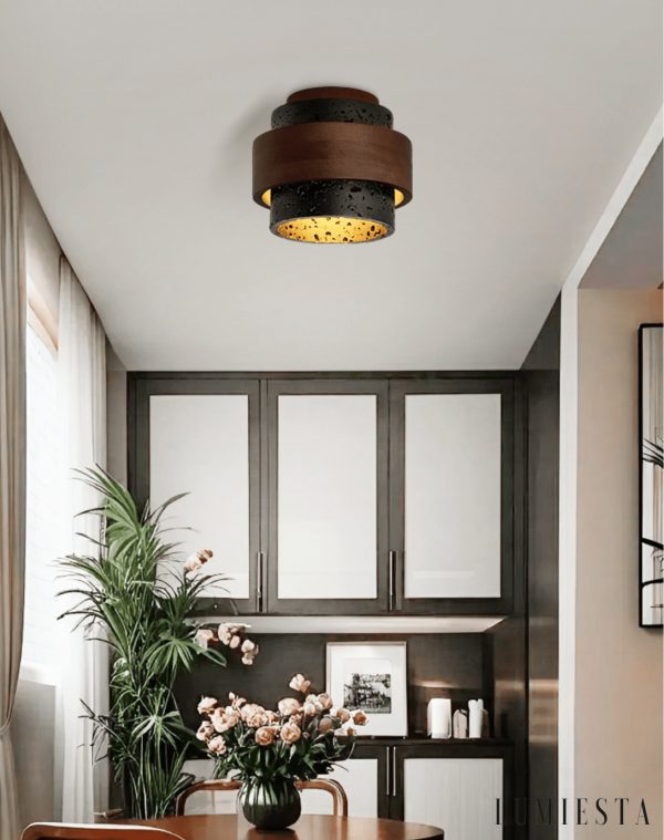 Capriva - Lampa sufitowa trawertynowa czarna do przedpokoju, Ø17×15 cm