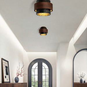 Capriva - Lampa sufitowa trawertynowa czarna do przedpokoju, Ø17×15 cm