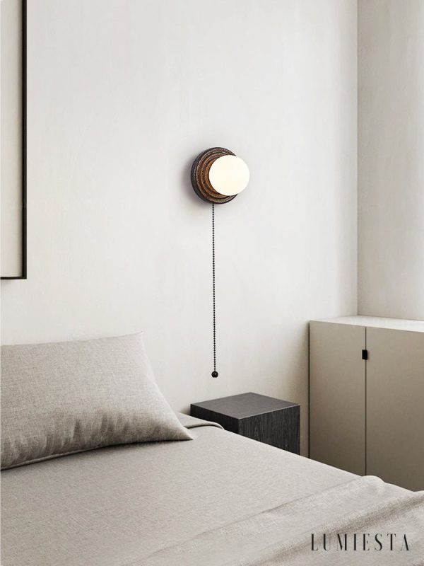 Cartagenae - Lampa sufitowa trawertynowa czarna z białym szkłem do salonu, Ø18 cm