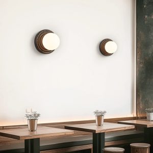 Cartagenae - Lampa sufitowa trawertynowa czarna z białym szkłem do salonu, Ø18 cm