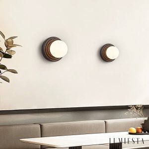 Cartagenae - Lampa sufitowa trawertynowa czarna z białym szkłem do salonu, Ø18 cm