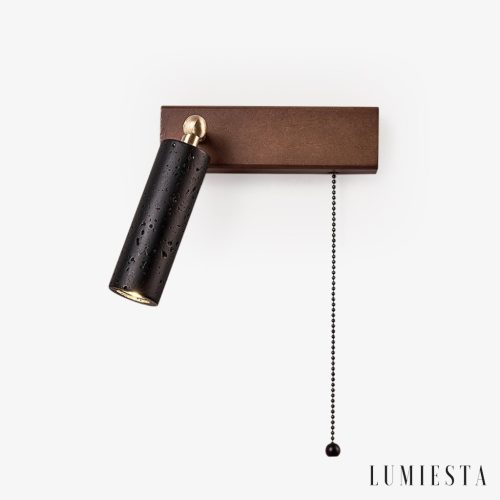 CartagenaX - Kinkiet trawertynowy z drewnem orzechowym, czarny, do sypialni, 17 cm