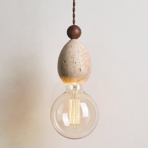 Catanora - Lampa wisząca trawertynowa, żółty trawertyn do jadalni, Ø8 x 24 cm