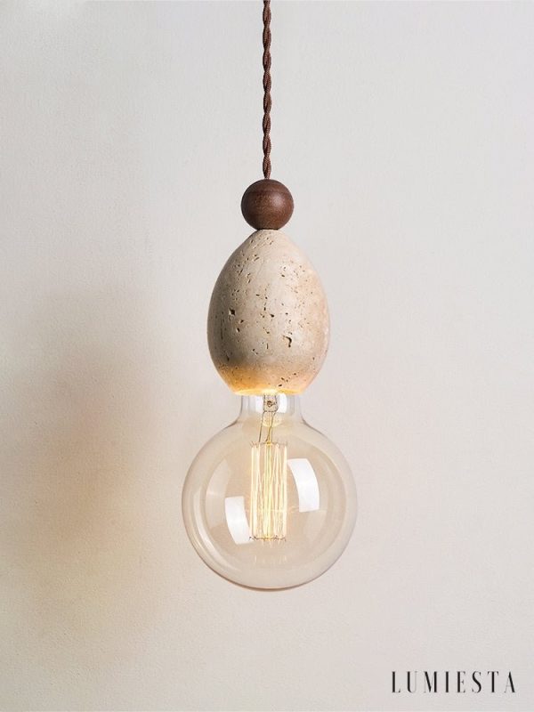 Catanora - Lampa wisząca trawertynowa, żółty trawertyn do jadalni, Ø8 x 24 cm