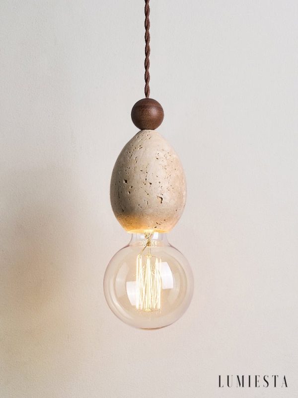 Catanora - Lampa wisząca trawertynowa, żółty trawertyn do jadalni, Ø8 x 24 cm