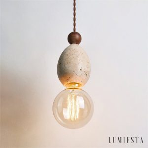 Catanora - Lampa wisząca trawertynowa, żółty trawertyn do jadalni, Ø8 x 24 cm