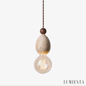 Catanora - Lampa wisząca trawertynowa, żółty trawertyn do jadalni, Ø8 x 24 cm