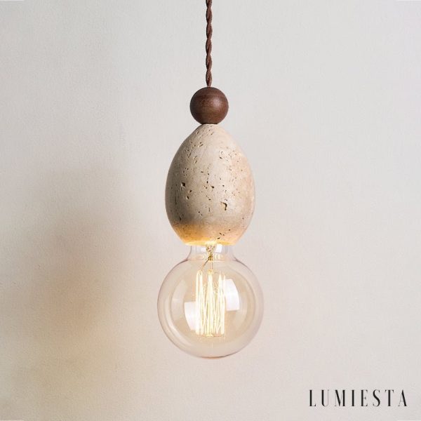 Catanora - Lampa wisząca trawertynowa, żółty trawertyn do jadalni, Ø8 x 24 cm