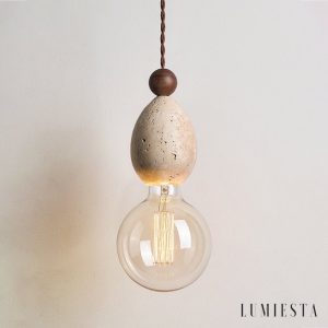 Catanora - Lampa wisząca trawertynowa, żółty trawertyn do jadalni, Ø8 x 24 cm