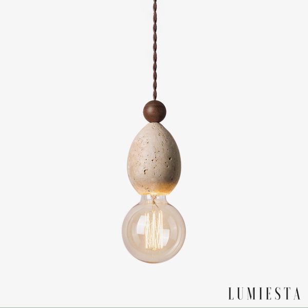 Catanora - Lampa wisząca trawertynowa, żółty trawertyn do jadalni, Ø8 x 24 cm