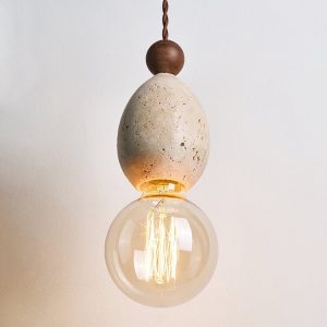 Catanora - Lampa wisząca trawertynowa, żółty trawertyn do jadalni, Ø8 x 24 cm