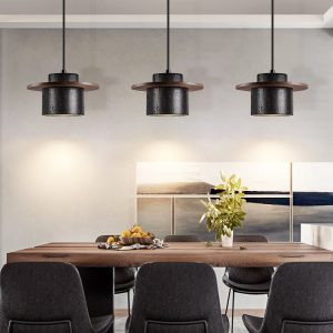 Champagna - Lampa wisząca trawertynowo-drewniana, czarna do jadalni Ø20x12 cm