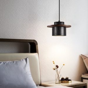 Champagna - Lampa wisząca trawertynowo-drewniana, czarna do jadalni Ø20x12 cm