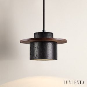 Champagna - Lampa wisząca trawertynowo-drewniana, czarna do jadalni Ø20x12 cm