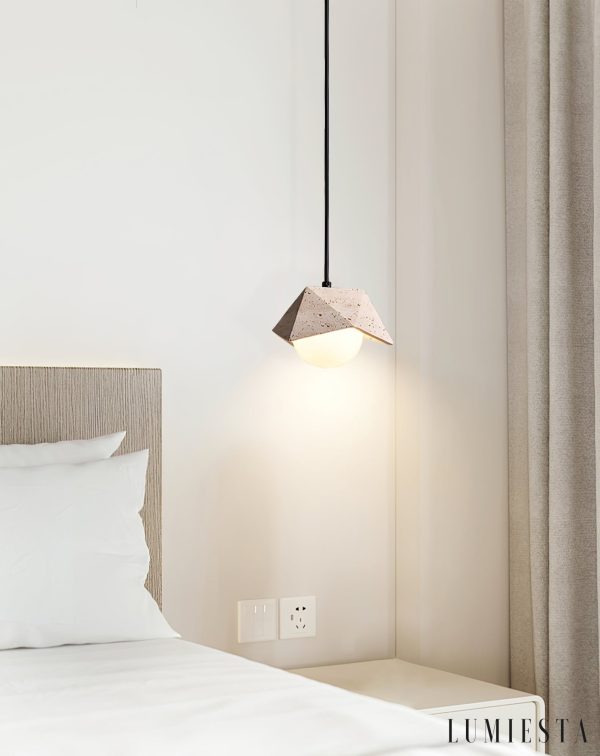 Coimbris - Lampa wisząca trawertynowa, żółto-biała, nad stół, Ø18x9 cm