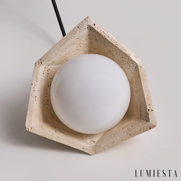 Coimbris - Lampa wisząca trawertynowa, żółto-biała, nad stół, Ø18x9 cm