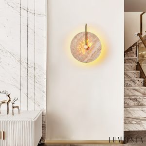 Cordovia - Lampa wisząca travertynowa, złota do salonu i jadalni, Ø25 x 32 cm