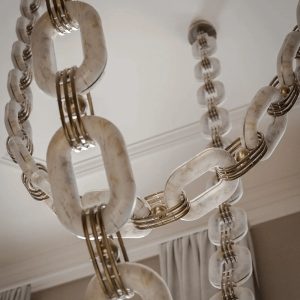 Costieris - Lampa wisząca glamour, złota i biała do salonu, Ø50/80/100/120/165 cm