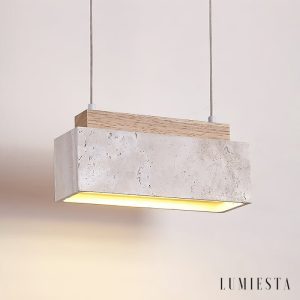 Crestava - Lampa wisząca trawertynowa, żółta z drewnem do jadalni, 23x7x10 cm