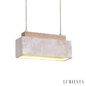 Crestava - Lampa wisząca trawertynowa, żółta z drewnem do jadalni, 23x7x10 cm