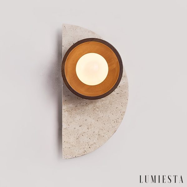 Etolanta - Kinkiet nowoczesny drewniany orzech trawertyn do salonu Ø17x35cm