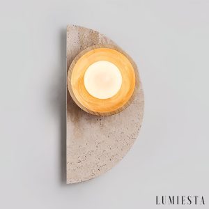 Etolanta - Kinkiet nowoczesny drewniany orzech trawertyn do salonu Ø17x35cm