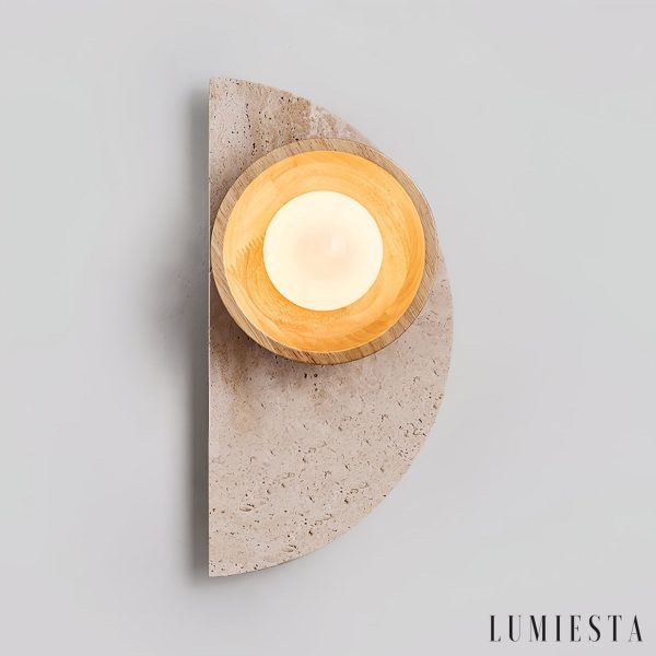 Etolanta - Kinkiet nowoczesny drewniany orzech trawertyn do salonu Ø17x35cm