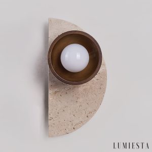 Etolanta - Kinkiet nowoczesny drewniany orzech trawertyn do salonu Ø17x35cm