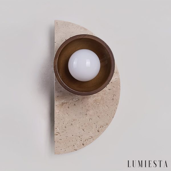 Etolanta - Kinkiet nowoczesny drewniany orzech trawertyn do salonu Ø17x35cm