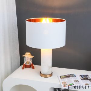 Etnalux - Lampa stołowa alabastrowa biała do salonu, Ø36 x 63 cm