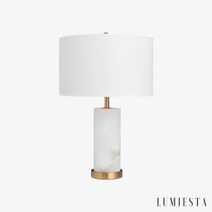 Etnalux - Lampa stołowa alabastrowa biała do salonu, Ø36 x 63 cm