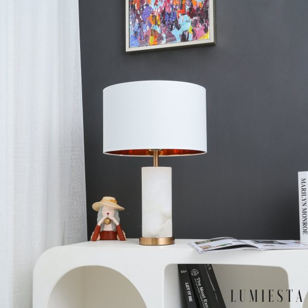 Etnalux - Lampa stołowa alabastrowa biała do salonu, Ø36 x 63 cm