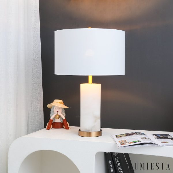 Etnalux - Lampa stołowa alabastrowa biała do salonu, Ø36 x 63 cm