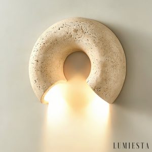 Triwiera - Kinkiet trawertynowy, nowoczesny, żółty do salonu, ∅19×22 cm