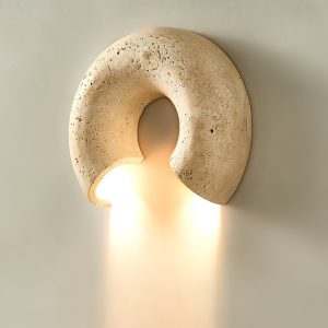 Triwiera - Kinkiet trawertynowy, nowoczesny, żółty do salonu, ∅19×22 cm