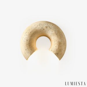 Triwiera - Kinkiet trawertynowy, nowoczesny, żółty do salonu, ∅19×22 cm